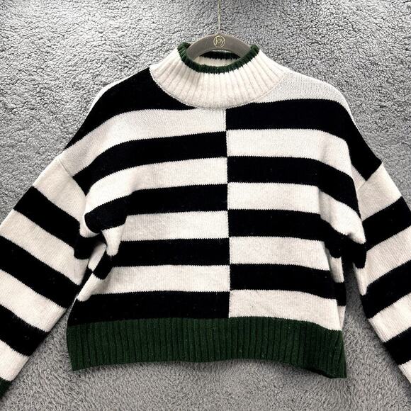 William Rast Women's Medium Boxy Crop Sweater Color Block‎ Sweater Green Accents - Picture 3 of 9